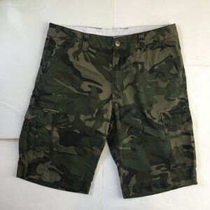 Camouflage Cargo Long Shorts Men's 34 Green Zipper Fly 100% Cotton Army